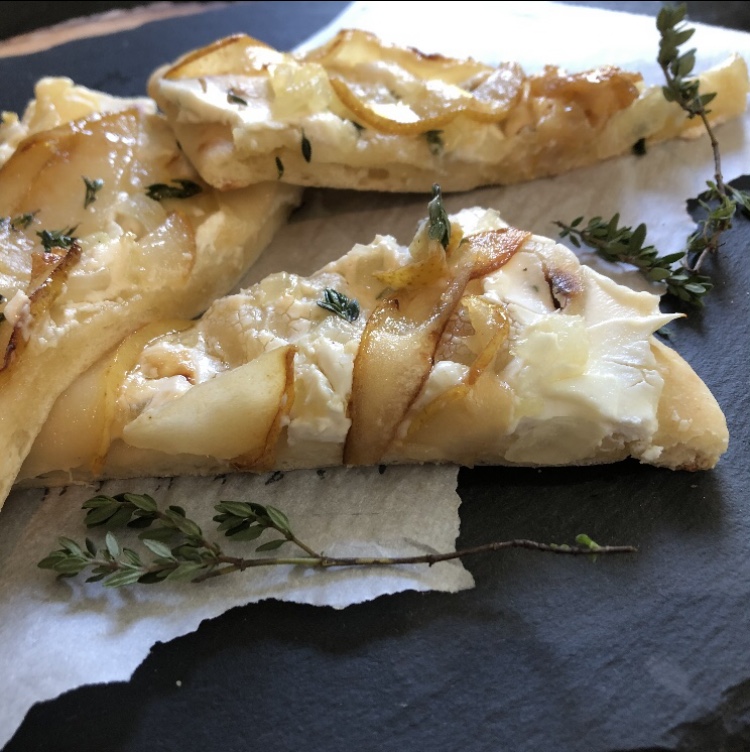 Pear Naan Flatbread With Honey Whipped Goat Cheese